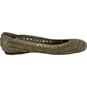 Jack Rogers Crochet Ballet Flat Womens Size 7 Round Toe Metallic Gold Leather